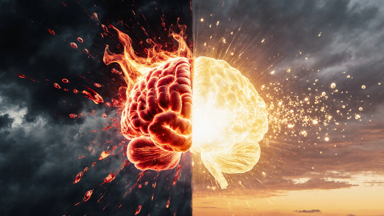 Сцена, показывающая страх (красный) и радость (золотой) в мозге