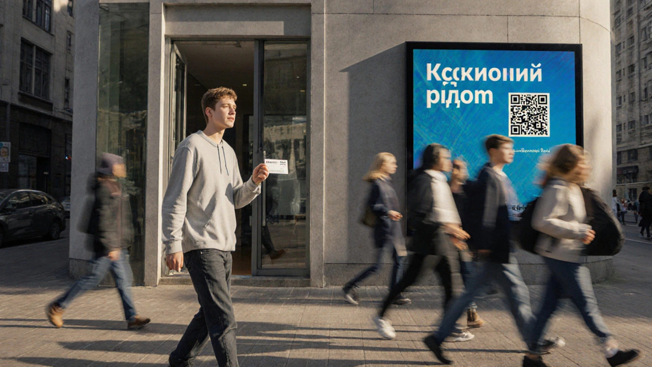 Молодой человек входит в психологический кабинет в Новосибирске, на рекламе — &#039;Психолог рядом&#039;.