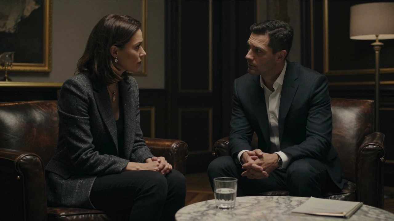 Психолог проводит приватную консультацию с состоятельным клиентом в роскошной обстановке.