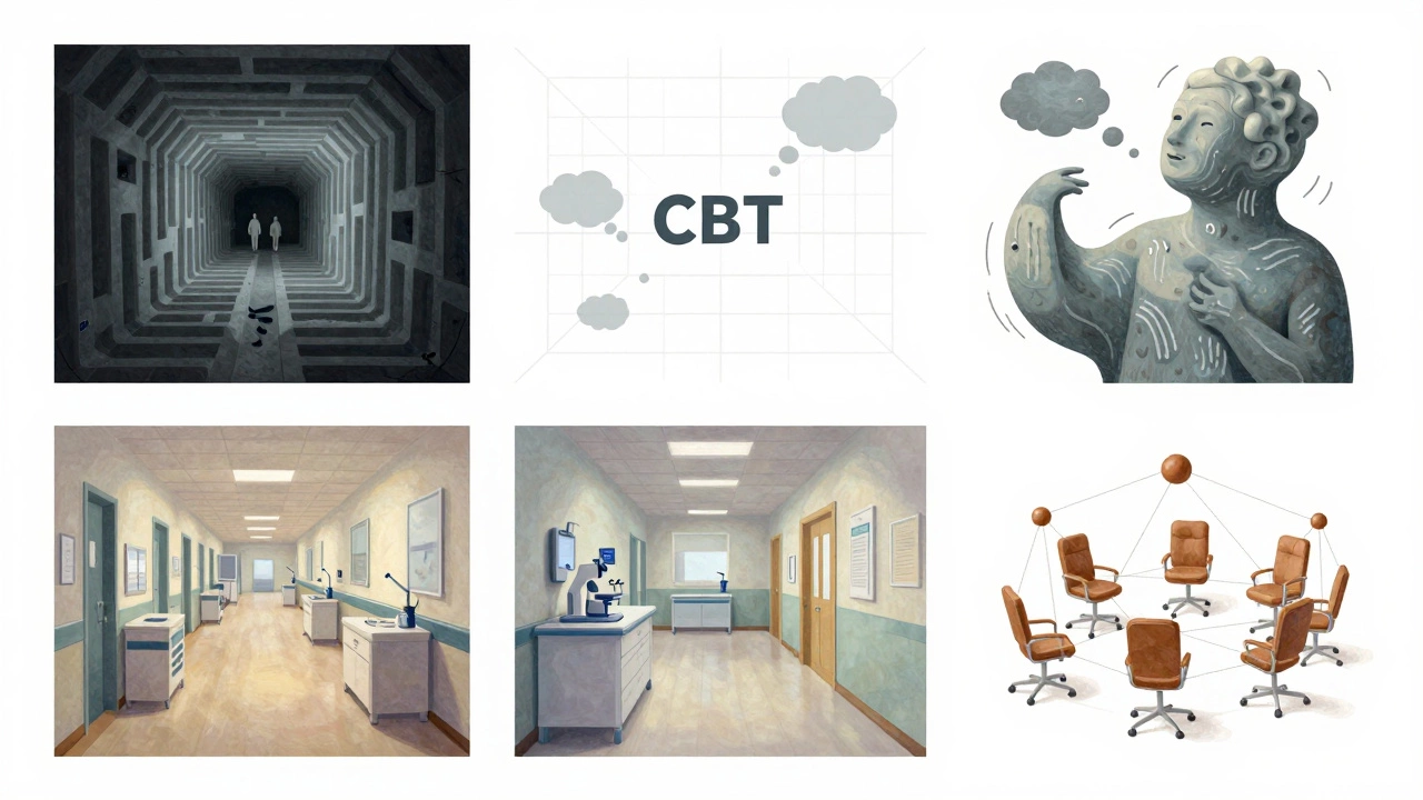 Пять символических ландшафтов, представляющих основные направления психотерапии.