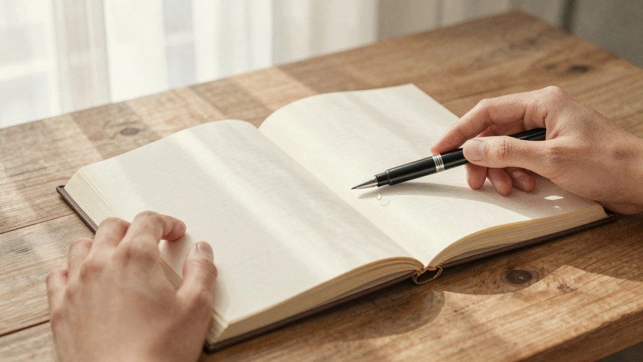 Открытый дневник с каплей слезы на странице, тонкие призрачные руки словно тянутся к тексту.