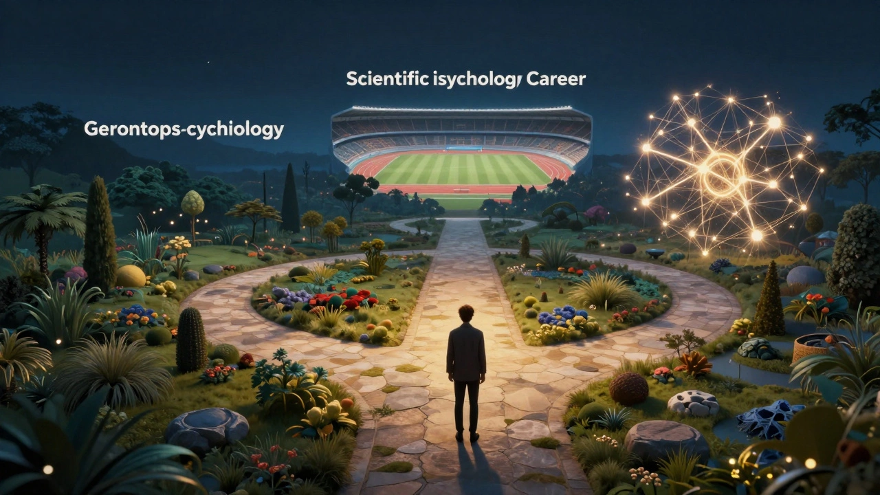 Человек на развилке путей, ведущих к разным психологическим специальностям