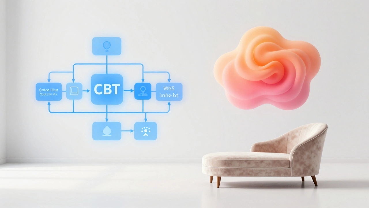 Концептуальное изображение трех разных методов психотерапии: КПТ, Гештальт и психоанализ